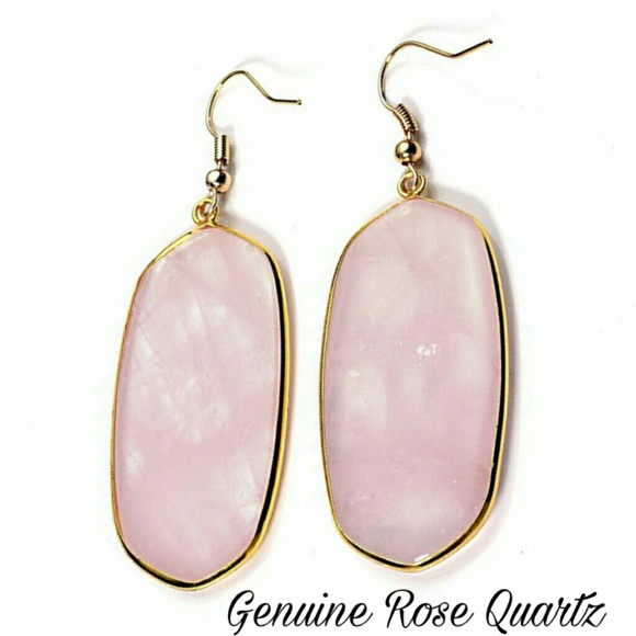 Jewelry - Genuine Rose Quartz & Gold Dangle Earrings